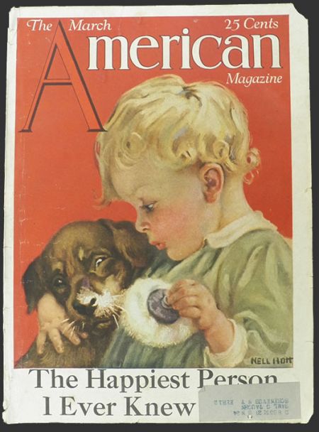 1924 American Magazine Cover ~ Baby Powderpuffs Puppy ~ Nell Hott