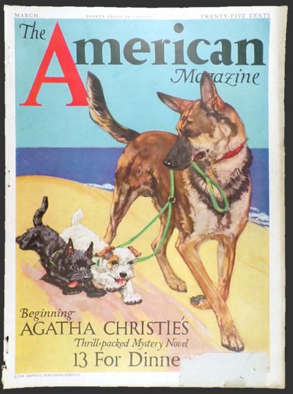1933 American Magazine Cover ~ Diana Thorne ~ German Shepherd & Scottie
