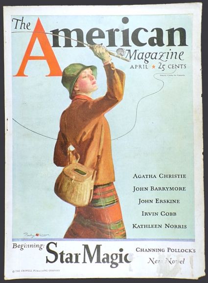 1933 American Magazine Cover ~ Woman Fly Fishing ~ Penrhyn Stanlaws