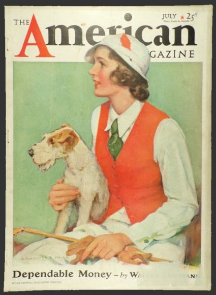 1933 American Magazine Cover ~ Woman, Fox Terrier ~ J. Knowles Hare
