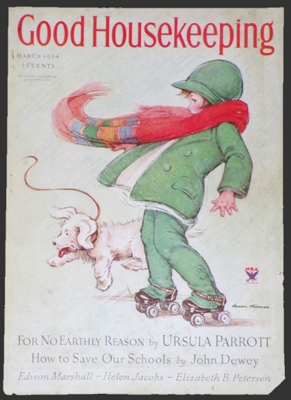 1934 Good Housekeeping Cover ~ Child on Roller Skates with Dog