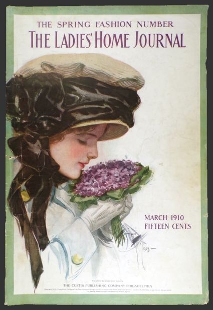 1910 Ladies Home Journal Cover ~ Harrison Fisher ~ Woman Sniffs Violets