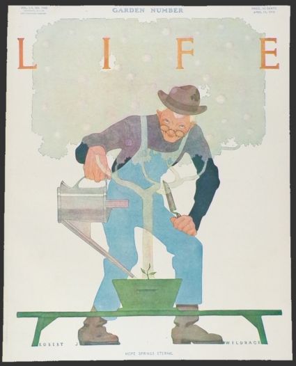1910 Life (Humor) Magazine Cover ~ Gardener Plants a Tree