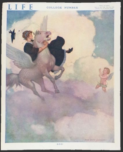1910 Life (Humor) Magazine Cover ~ Graduate Rides Winged Horse
