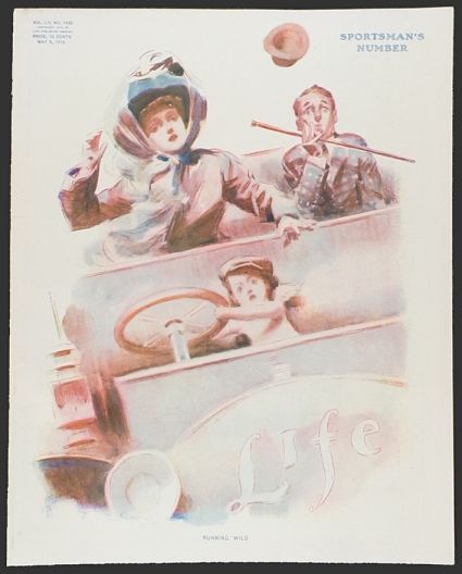 1910 Life (Humor) Magazine Cover ~ Child Drives Vehicle