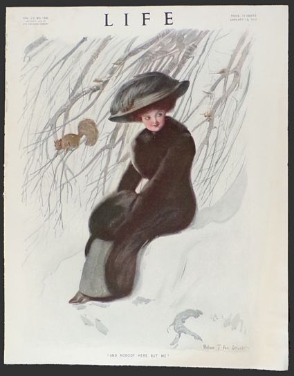 1910 Life Magazine Cover ~ Victorian Woman Enjoys a Winter Day