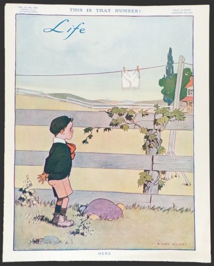 1910 Life Magazine Cover ~ Boy Looks at Undies ~ B. Cory Kilvert