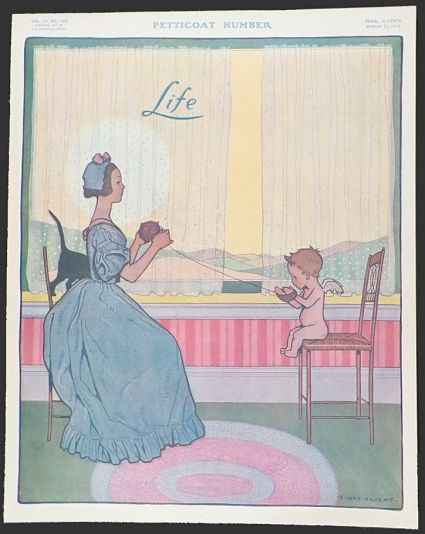 1910 Life (Humor) Magazine Cover ~ Cherub Helps Wind Yarn