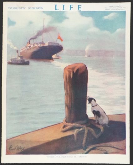 1910 Life (Humor) Magazine Cover ~ Dog Awaits Arriving Boat