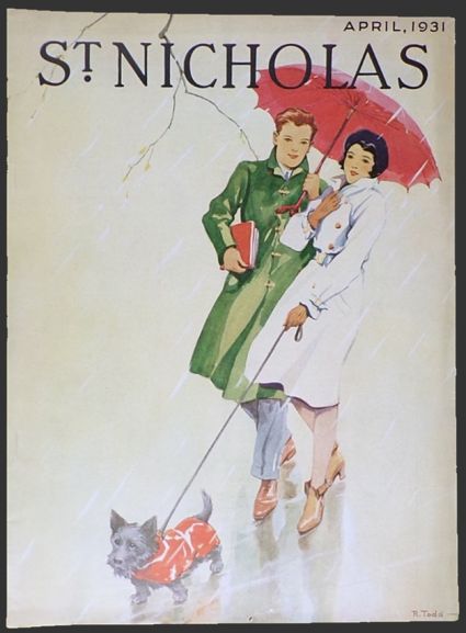 1931 St. Nicholas Magazine Cover ~ Couple Walks Scottie Dog