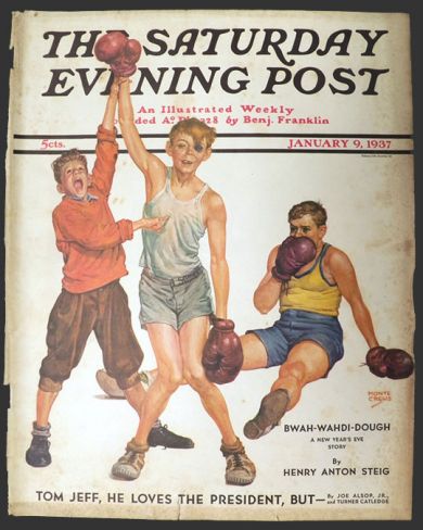 1937 Saturday Evening Post Cover ~ Skinny Kid Wins Boxing Match