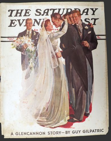 1937 Saturday Evening Post Cover ~ Bride Kisses Groom