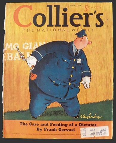 1939 Collier's Magazine Cover ~ Cop With Drill Peeks At Baseball Game