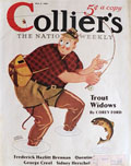 1936 Collier's Magazine Cover ~ Fly FIsherman Gets Line Tangled
