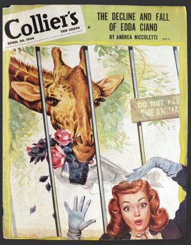 1946 Collier's Magazine Cover ~ Giraffe Eats Hat