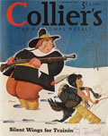1940 Collier's Magazine Cover ~ Pilgrim with Musket, Indian with Bow & Arrow