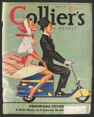 1939 Collier's Magazine Cover ~ Debonair Couple On Scooter