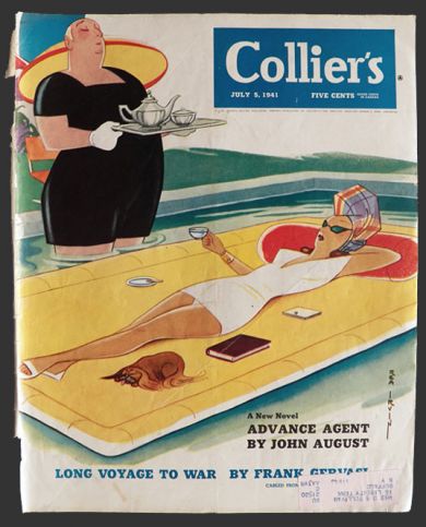 1941 Collier's Magazine Cover ~ Woman With Butler in Pool ~ Rea Irvin