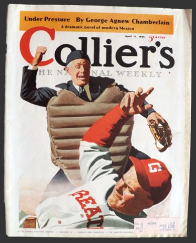 1936 Collier's Magazine Cover ~ Baseball Ump Says "Yer Out!"