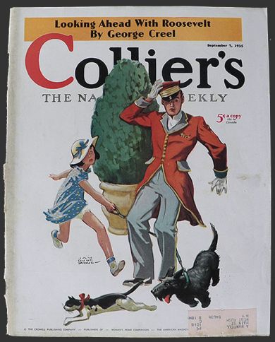 1935 Collier's Magazine Cover ~ Scotty Dog Chases Cat