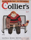 1934 Collier's Magazine Cover ~ Hockey Guy Watches Puck