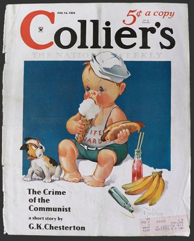 1934 Collier's Magazine Cover ~ Lifeguard Baby & Dog ~ Twelvetrees