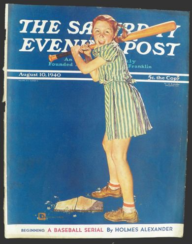 1940 Saturday Evening Post Cover ~ Tomboy Plays Baseball