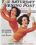 1940 Saturday Evening Post Cover ~ Twin Cheerleaders ~ Walt Otto