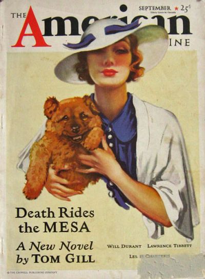 1933 American Magazine Cover ~ Woman with Fuzzy Dog