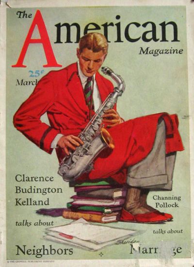 1931 The American Magazine Cover ~ Man Plays Saxophone ~ John Sheridan