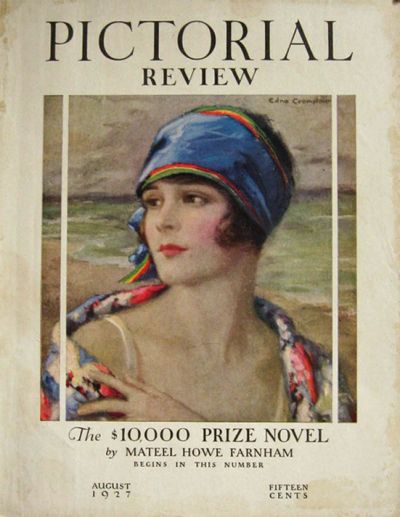 1927 Pictorial Review Cover ~ Edna Crompton ~ Woman at Beach