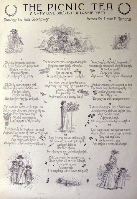 1896 Kate Greenaway Print with Verse ~ The Picnic Tea