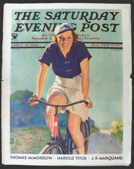 1934 Saturday Evening Post Cover ~ Woman Rides Bike