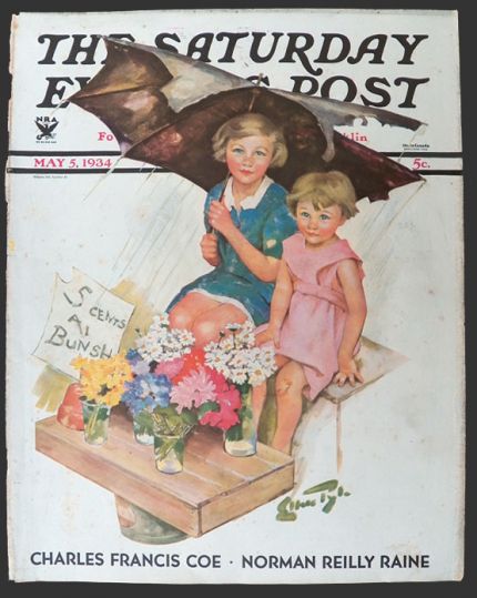 1934 Saturday Evening Post Cover ~ Ellen Pyle, Kids Sell Flowers