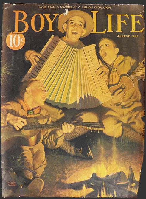 1935 Boys' Life Magazine Cover ~ Scouts Singing Around the Campfire