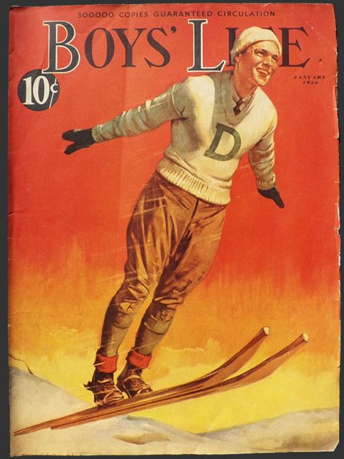 1936 Boys' Life Magazine Cover ~ Man on Vintage Skis