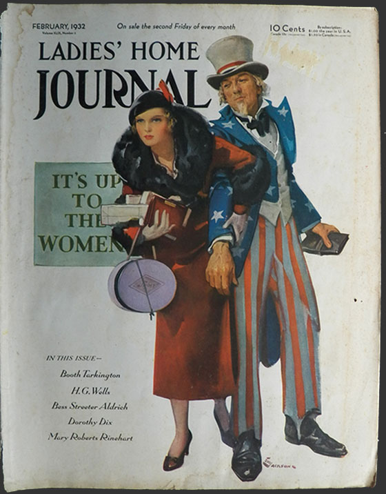 1932 Ladies Home Journal Cover ~ Stylish Woman & Uncle Sam