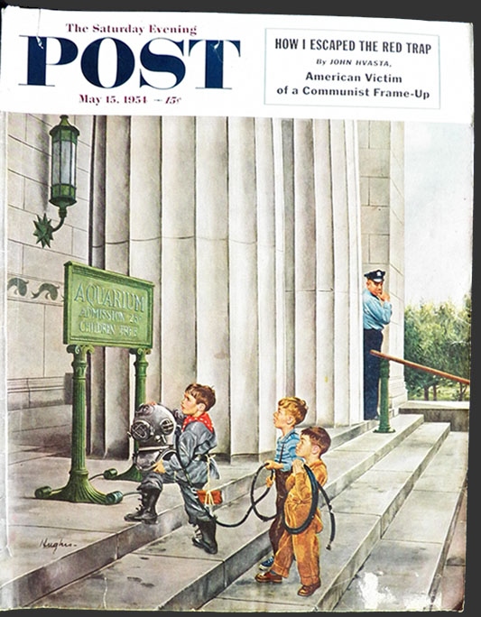 1954 Saturday Evening Post Cover ~ Kid Divers at Aquarium