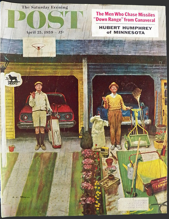 1959 Saturday Evening Post Cover ~ Golfing vs. Lawn Chores