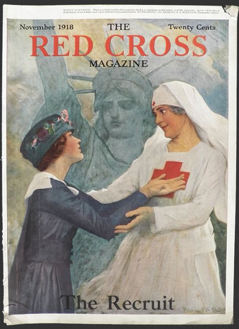 1918 Red Cross Magazine Cover ~ Nurse Welcomes Recruit