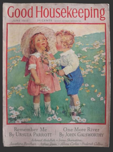 1933 Good Housekeeping Cover ~ Young Boy Offers Flowers to Girl