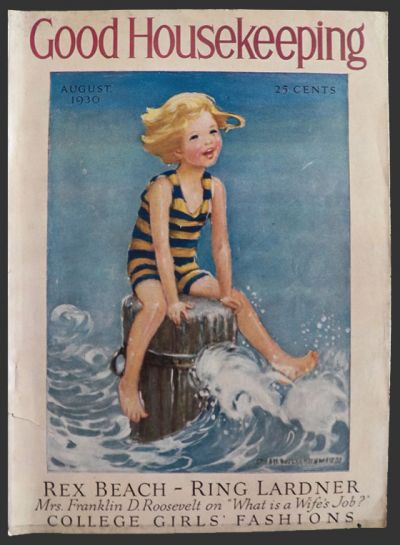 1930 Good Housekeeping Cover ~ Child on Ocean Jetty ~ Jessie Willcox Smith