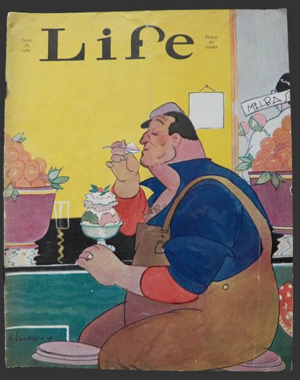 1930 Life (Humor) Magazine Cover ~ Large Man Eats Ice Cream