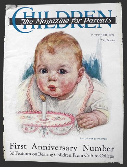 1927 Children Magazine Cover ~ Baby's First Birthday Cake