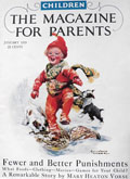 1929 Children Magazine Cover ~ Child in Snowshoes, Boston Terrier Pup