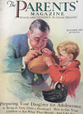 1929 Parents' Magazine Cover ~ Dad Fixes Football for Son