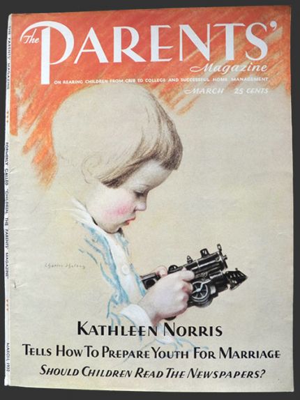 1932 Parents Magazine Cover ~ Child with Toy Train
