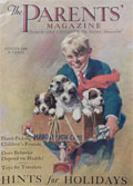 1929 Parents Magazine Cover ~ Boy On Bike With Puppies