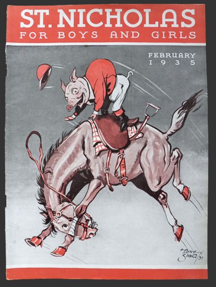 1935 St. Nicholas Magazine Cover ~ Pig Rides Bucking Horse ~ Tony Sarg