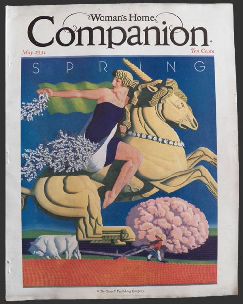 1931 Woman's Home Companion Cover ~ William Welsh ~ Spring Goddess on Unicorn